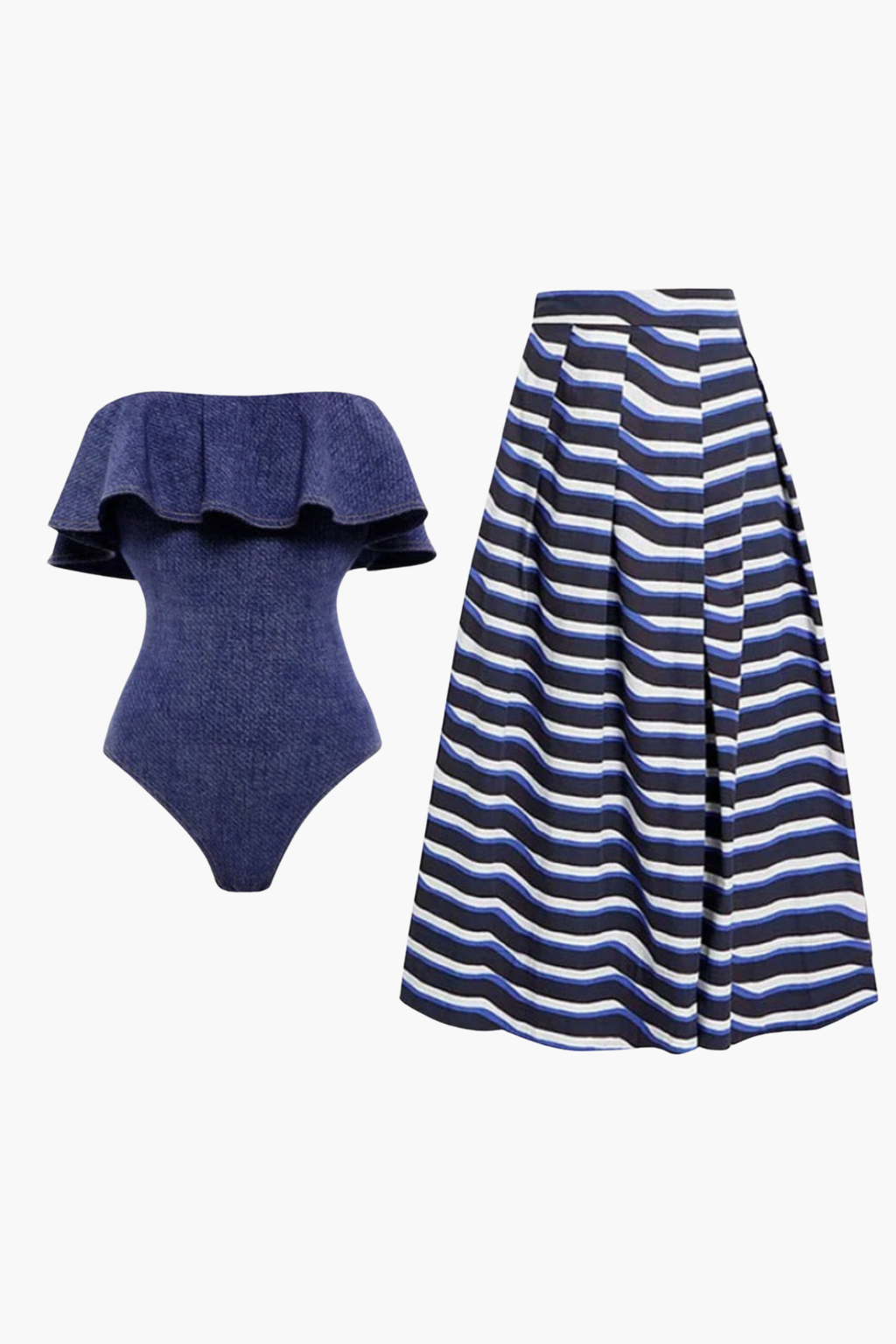 Marin Çizgili Pareo Set