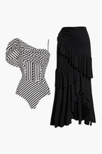 Noir Stripe Pareo Set