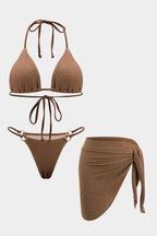 Mocha Texture Bikini Pareo Set