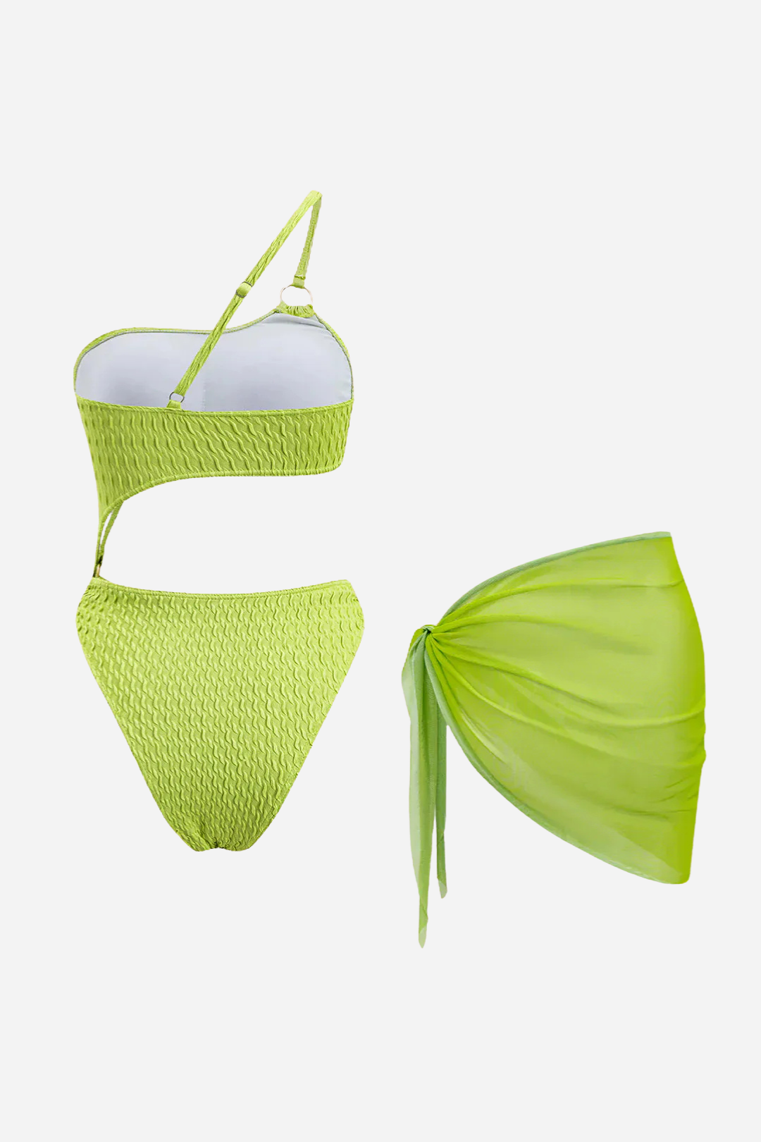Tek Omuz Neon Yeşil Pareo Set