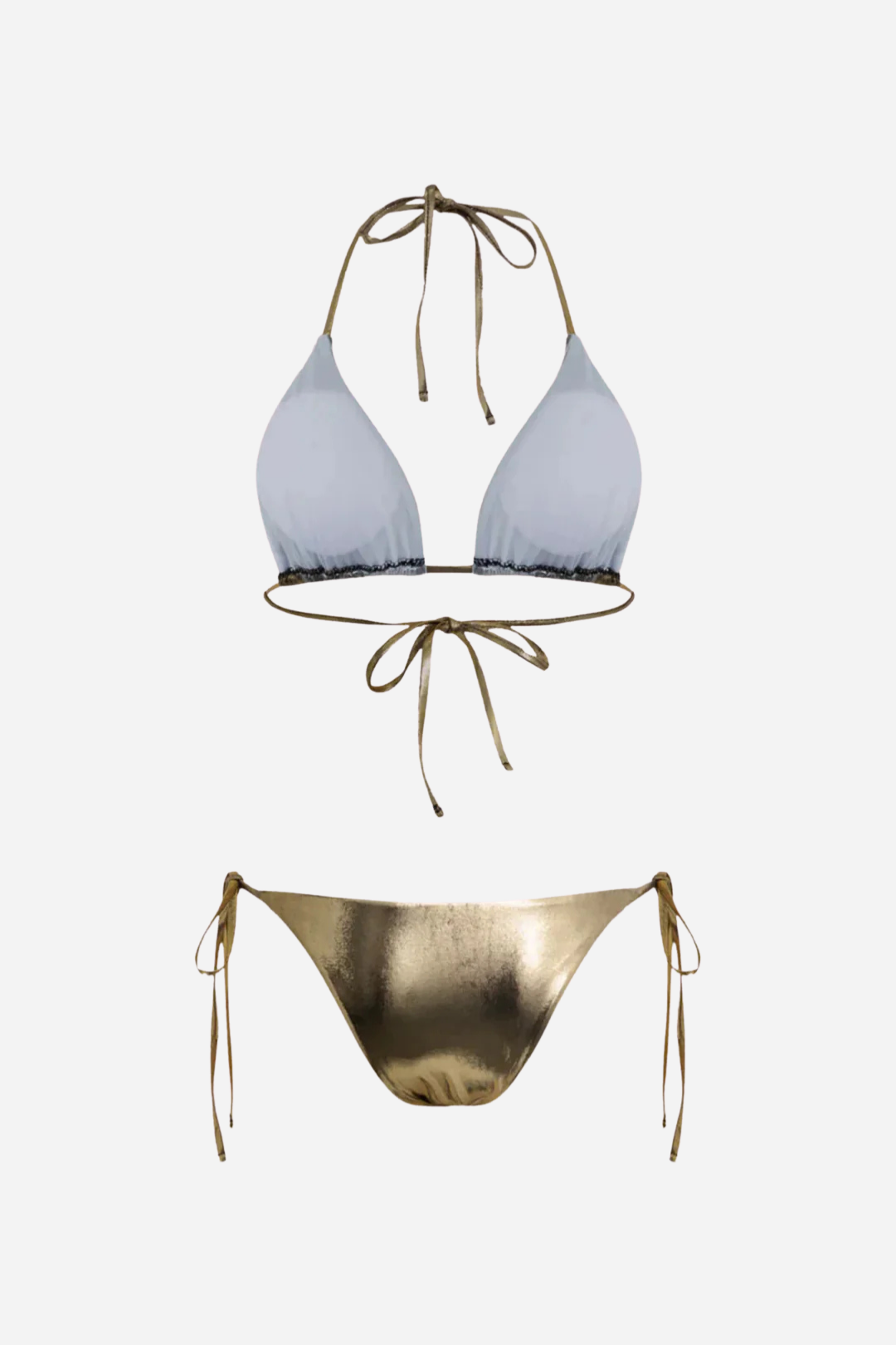 Metalik Gümüş Bağlamalı Bikini