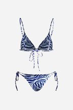Mavi Çizgili Bağlamalı Bikini